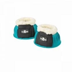 Saxon Fleece Trim Rubber Bell Boots -Equestrian Sports NS8194R turquoisewhite 1