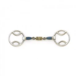 Blue Steel Loop Ring Gag With Brass Rollers